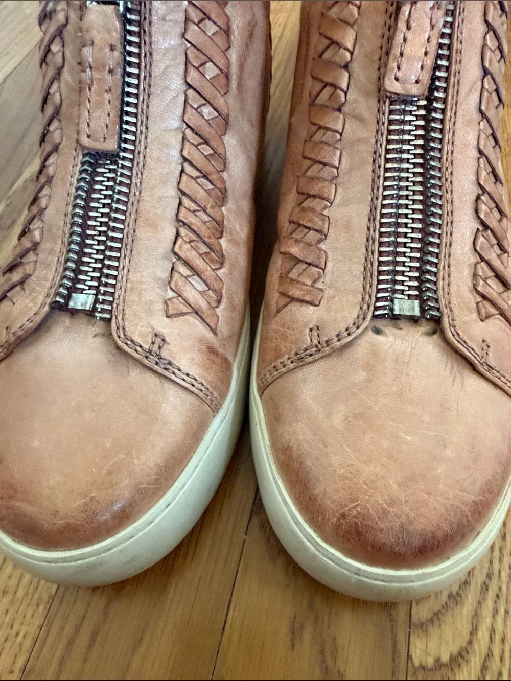 Frye Cognac Leather High-Top Zip Sneakers